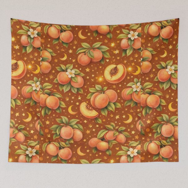 Item preview, Boho Peach Pattern with Celestial Sun & Moon | Aesthetic Cottagecore Fruit Design | Warm Earthy Tones designed and sold by MonaRose_Art.
