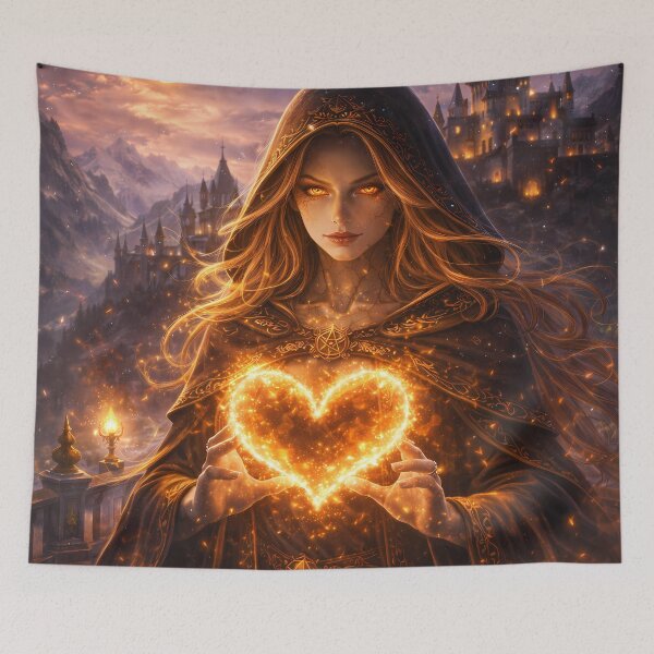 Item preview, Fire Sorceress Holding Magic Heart Fantasy Art designed and sold by KnitOfShadoF.