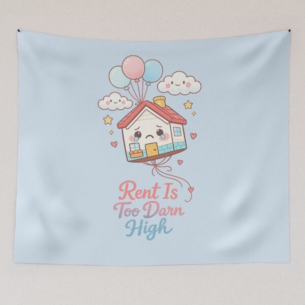 Item preview, Cute Floating House Balloon - Rent Is Too Darn High Kawaii Illustration | Cozy Pastel Aesthetic designed and sold by PopCulturePixel.