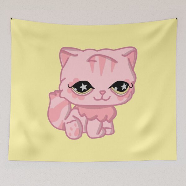 Item preview, littlest pet shop cartoon fluffy pink kitty designed and sold by trinketgal.