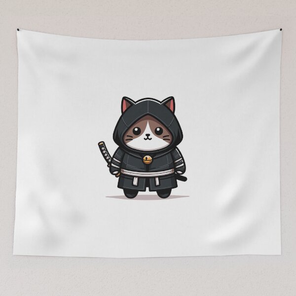 Aperçu de l'œuvre Chat ninja mignon, cadeau amusant sur le thème des arts martiaux créée et vendue par CyfroweMysli.