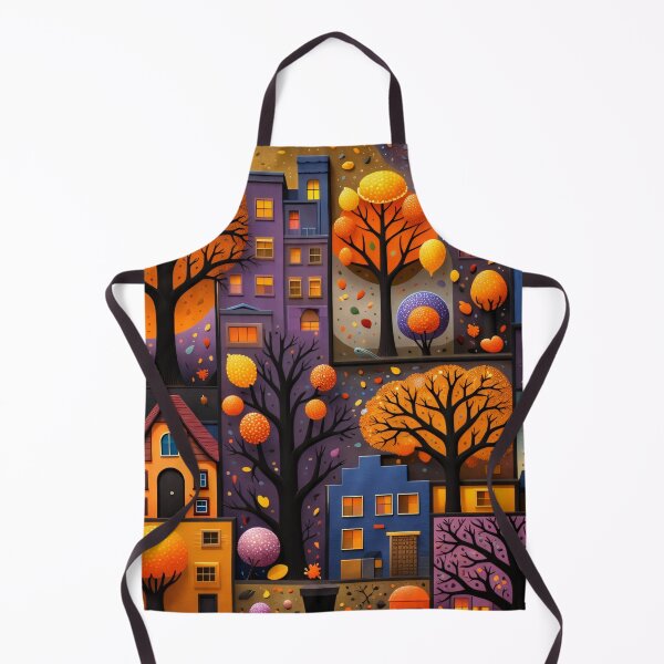 Item preview, Whimsical Autumn Townscape Collage with Glowing Trees and Cozy Houses designed and sold by Kaleidoscope Print.