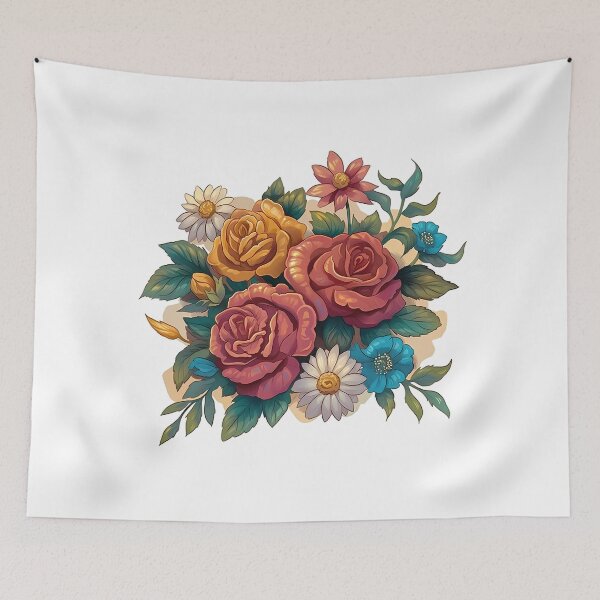 Item preview, Red Pink Yellow Rose & Daisy Bouquet - Vibrant Colorful Floral Art Print designed and sold by DesignArtist.ia.