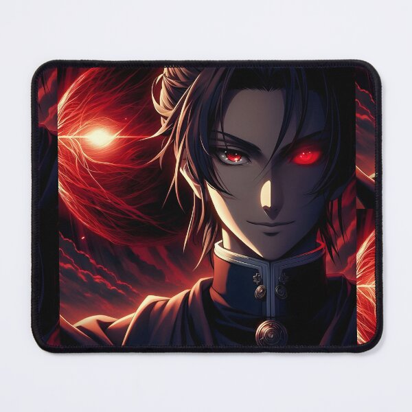 Item preview, The Devil's Mirror: Enigmatic Anime Villain with Crimson Eyes, a Wicked Smirk, and a Corrupted Red Power Core against a Dark Sky designed and sold by MouradStudio.