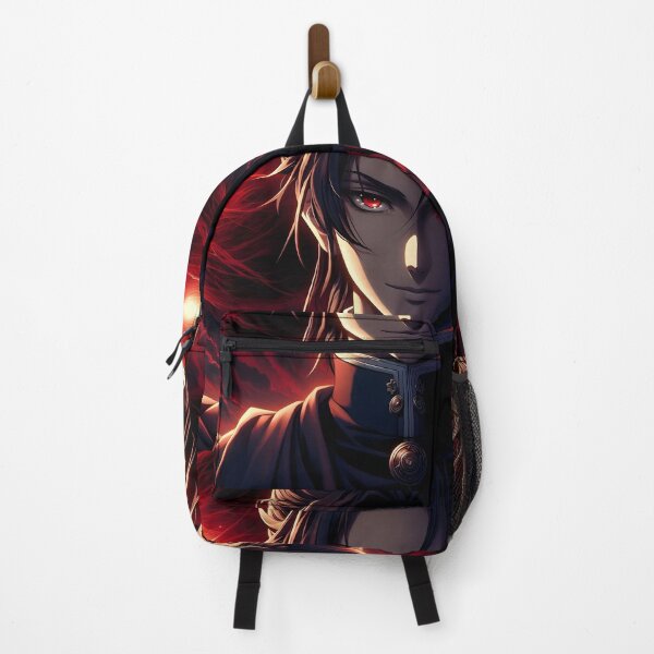 Item preview, The Devil's Mirror: Enigmatic Anime Villain with Crimson Eyes, a Wicked Smirk, and a Corrupted Red Power Core against a Dark Sky designed and sold by MouradStudio.