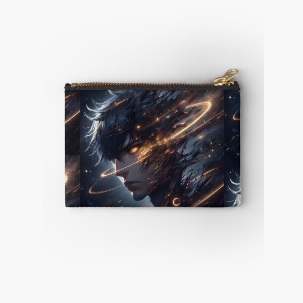 Item preview,  Tragic Cosmos: Detailed Anime Boy Head Portrait Disintegrating into Stars, Planets, and Golden Orbits in Deep Space designed and sold by MouradStudio.