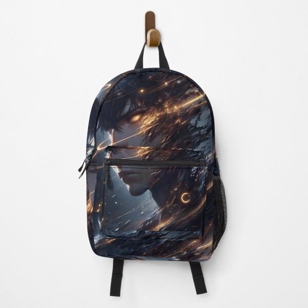 Item preview,  Tragic Cosmos: Detailed Anime Boy Head Portrait Disintegrating into Stars, Planets, and Golden Orbits in Deep Space designed and sold by MouradStudio.
