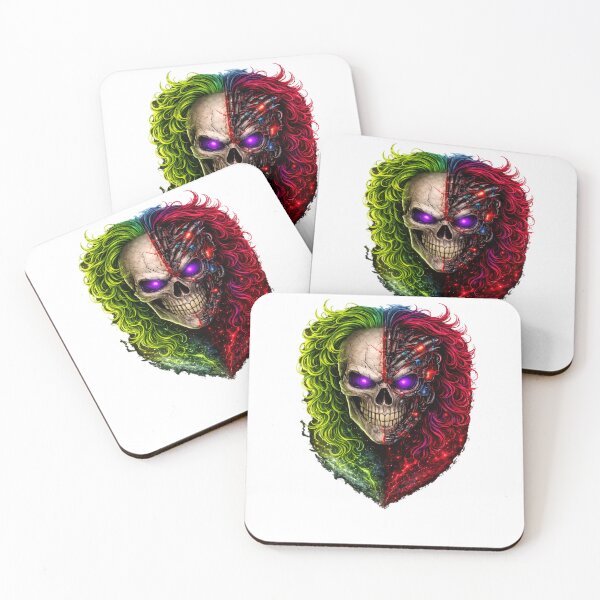 Item preview, Cyber Skull Split – Neon Horror Cyborg with Purple Eyes designed and sold by unglaublichGut.