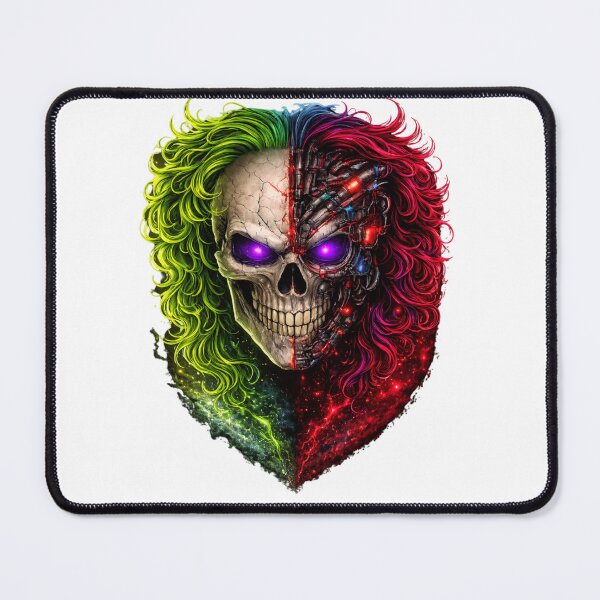 Item preview, Cyber Skull Split – Neon Horror Cyborg with Purple Eyes designed and sold by unglaublichGut.