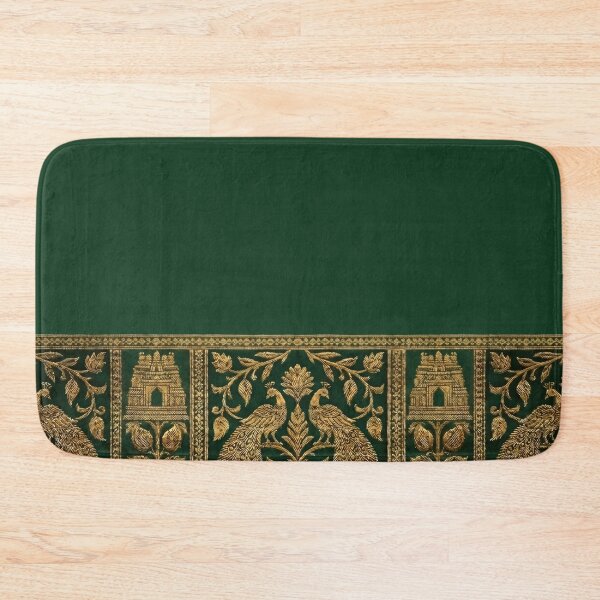 Item preview, Indian Kanjeevaram Silk Saree Print illustration - Emerald Green & Gold Zari Border designed and sold by Drishya-Designs.