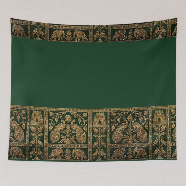 Item preview, Indian Kanjeevaram Silk Saree Print illustration - Emerald Green & Gold Zari Border designed and sold by Drishya-Designs.