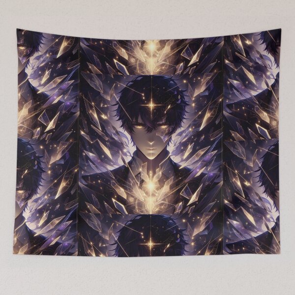 Item preview, Fractured Infinity: Golden-Eyed Anime Sorcerer of the Cosmic Geometric Void within Shattered Shards designed and sold by MouradStudio.