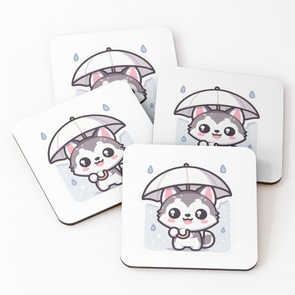 Item preview, Cute Husky Rain Sticker-Kawaii Puppy With Umbrella Chibi Cartoon  designed and sold by carestazafeli.