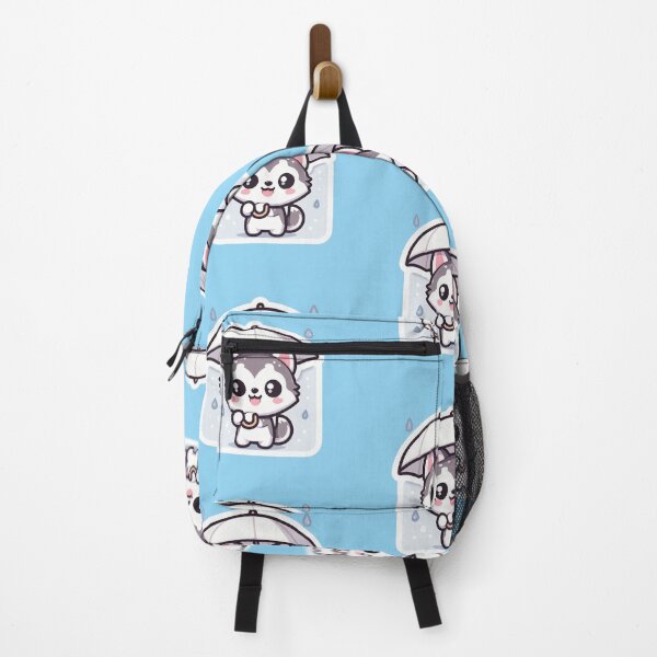 Item preview, Cute Husky Rain Sticker-Kawaii Puppy With Umbrella Chibi Cartoon designed and sold by carestazafeli.