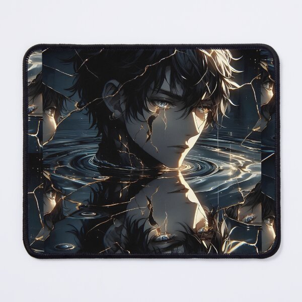Item preview, Broken Reflection: Ethereal Crying Anime Bishounen with Golden Kintsugi Cracks Shards and Multiple Water Mirrors designed and sold by MouradStudio.