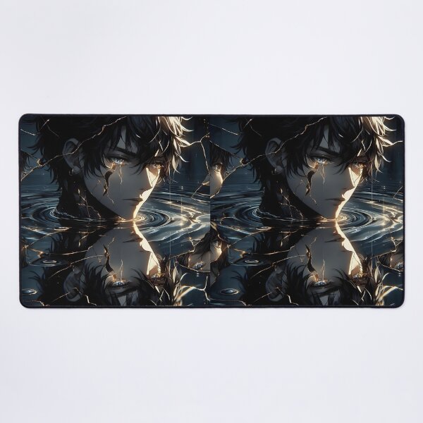 Item preview, Broken Reflection: Ethereal Crying Anime Bishounen with Golden Kintsugi Cracks Shards and Multiple Water Mirrors designed and sold by MouradStudio.