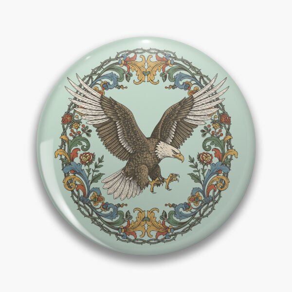 Item preview, Bald Eagle in Flight With Ornate Floral Frame Vintage Bird Illustration designed and sold by BirdsnStuff.