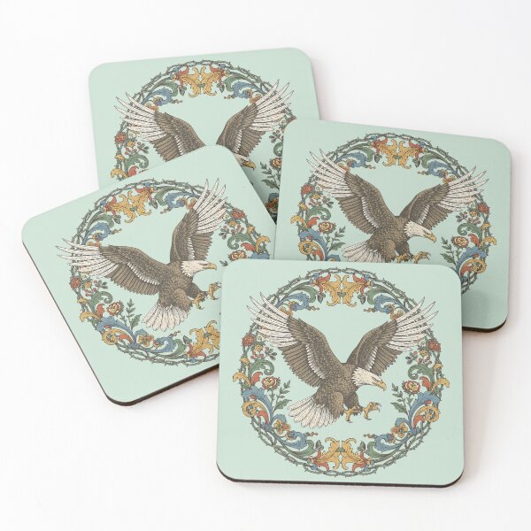 Item preview, Bald Eagle in Flight With Ornate Floral Frame Vintage Bird Illustration designed and sold by BirdsnStuff.