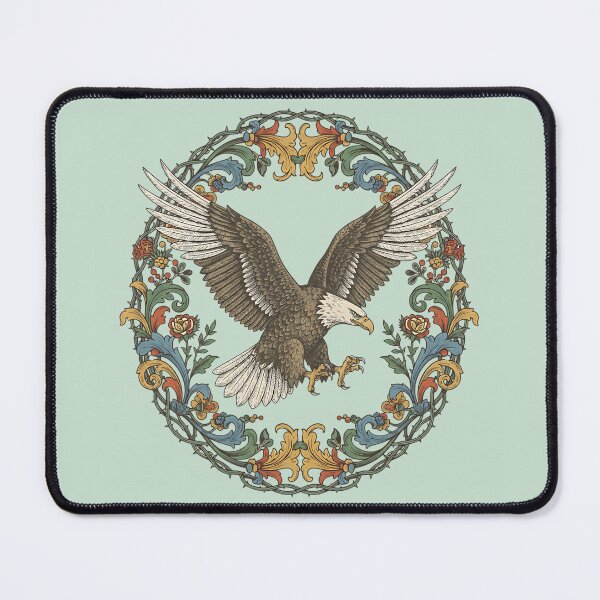 Item preview, Bald Eagle in Flight With Ornate Floral Frame Vintage Bird Illustration designed and sold by BirdsnStuff.