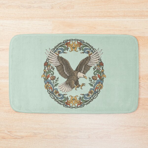Item preview, Bald Eagle in Flight With Ornate Floral Frame Vintage Bird Illustration designed and sold by BirdsnStuff.