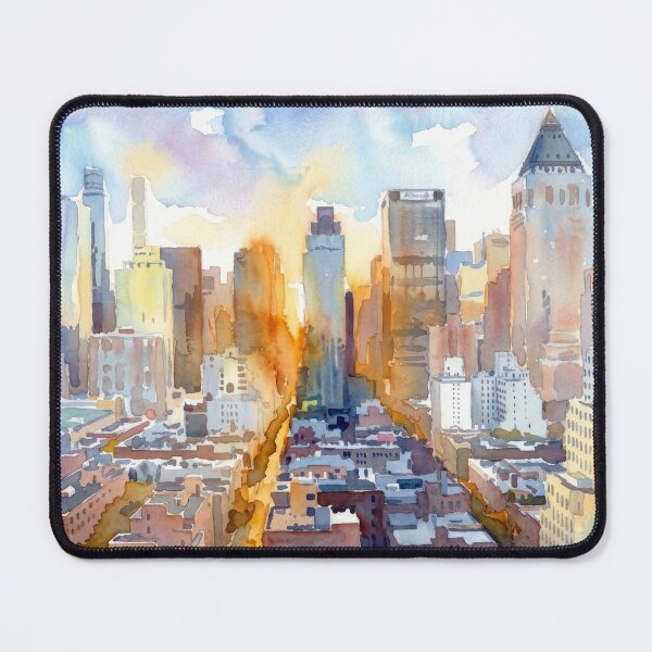 Item preview, New York City Skyline Watercolor Sunset Painting designed and sold by caracatita75.