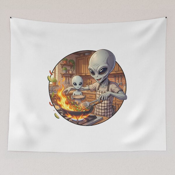 Item preview, Alien Dad Cooking Dinner with Little Alien designed and sold by Sunkhung.