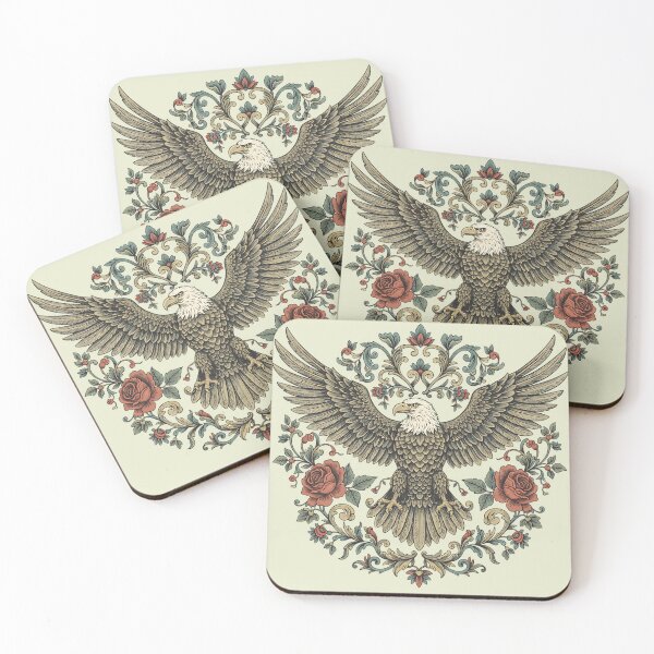 Item preview, Bald Eagle With Roses and Baroque Florals Vintage Bird Illustration designed and sold by BirdsnStuff.