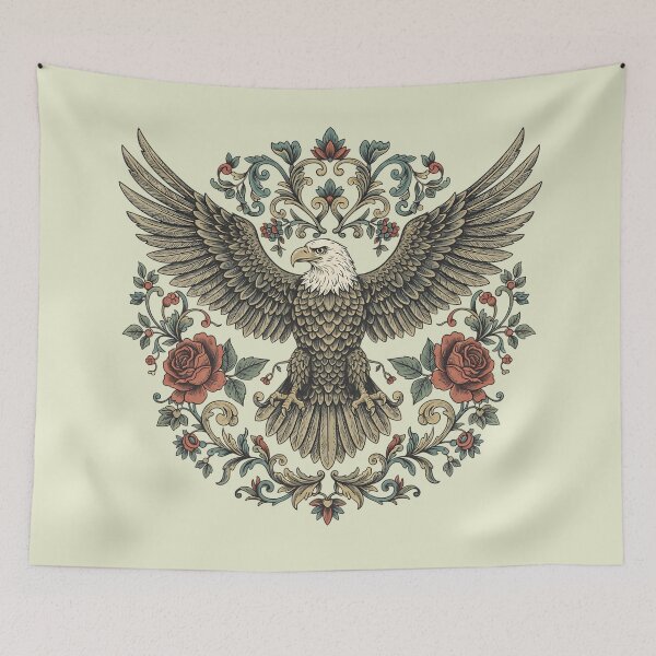 Item preview, Bald Eagle With Roses and Baroque Florals Vintage Bird Illustration designed and sold by BirdsnStuff.