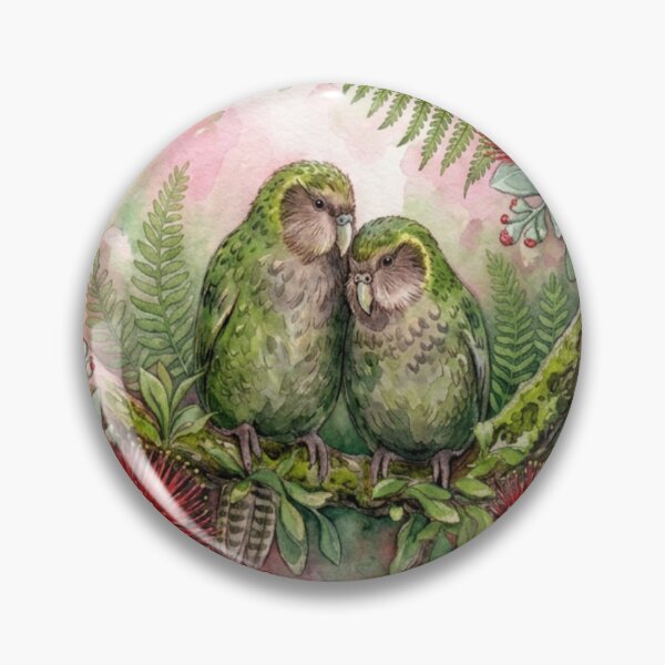 Item preview,  Kakapo and Pohutukawa, green back ground designed and sold by carole hirst.