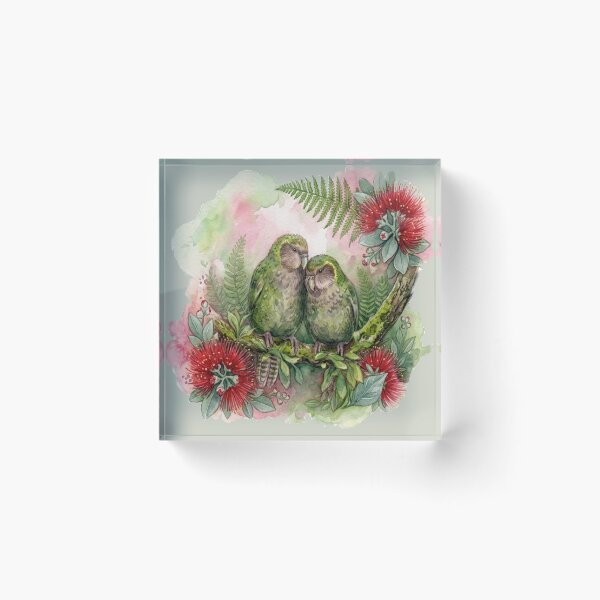 Item preview,  Kakapo and Pohutukawa, green back ground designed and sold by carole hirst.
