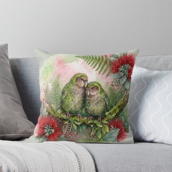 Item preview,  Kakapo and Pohutukawa, green back ground designed and sold by carole hirst.