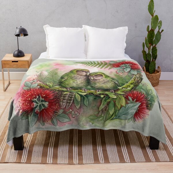 Item preview,  Kakapo and Pohutukawa, green back ground designed and sold by carole hirst.