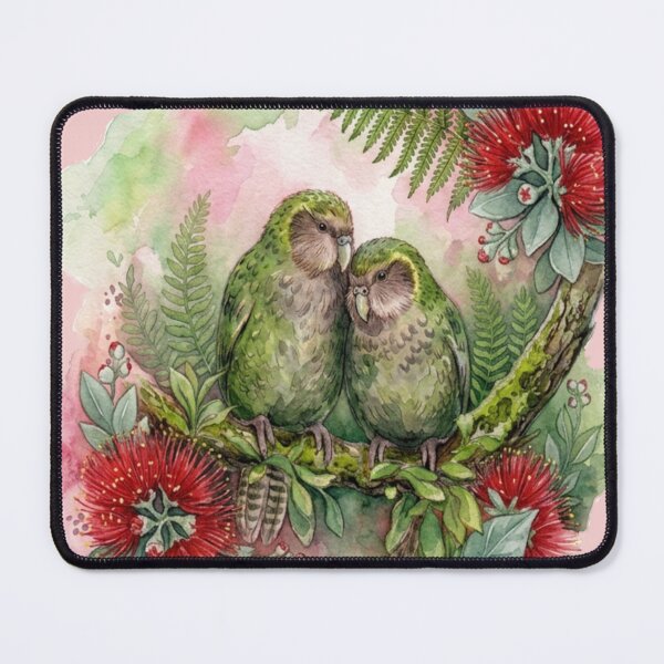 Item preview,  Kakapo and Pohutukawa, pink back ground designed and sold by carole hirst.