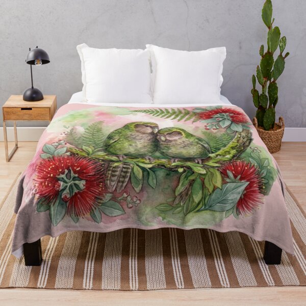Item preview,  Kakapo and Pohutukawa, pink back ground designed and sold by carole hirst.