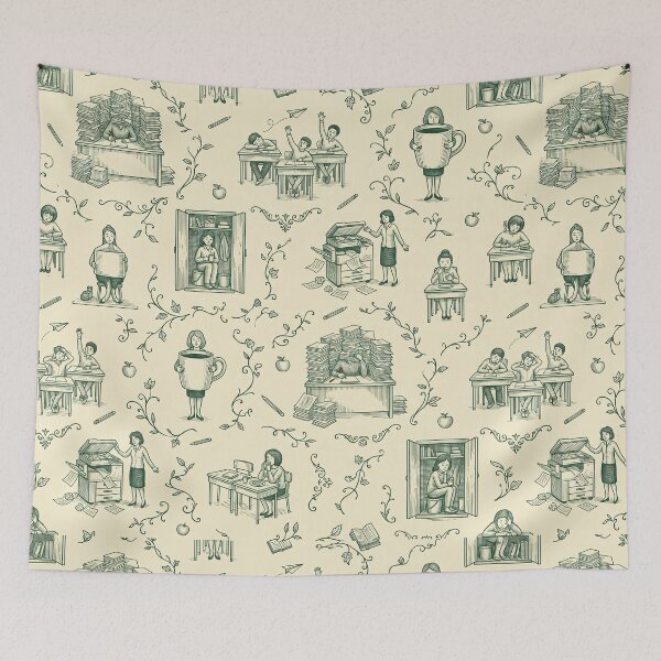 Item preview, Teacher Chaos Toile de Jouy Pattern in Forest Green designed and sold by Seeding Serendipity.