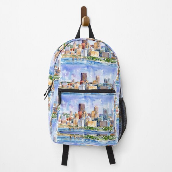 Item preview, Pittsburgh Skyline Watercolor Painting with Yellow Bridges designed and sold by caracatita75.