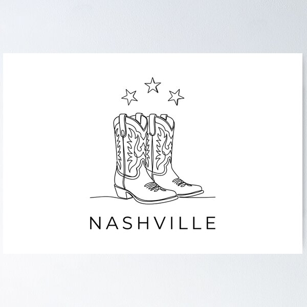 Item preview, Nashville Minimalist Cowboy Boots Stars Line Art designed and sold by Fenay Designs.