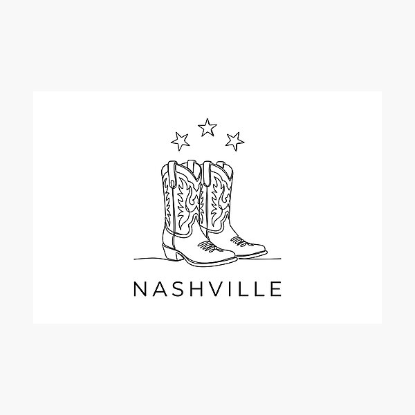 Item preview, Nashville Minimalist Cowboy Boots Stars Line Art designed and sold by Fenay Designs.