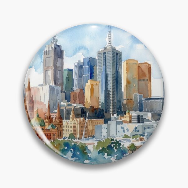 Item preview, Melbourne Australia Skyline Watercolor Painting designed and sold by caracatita75.