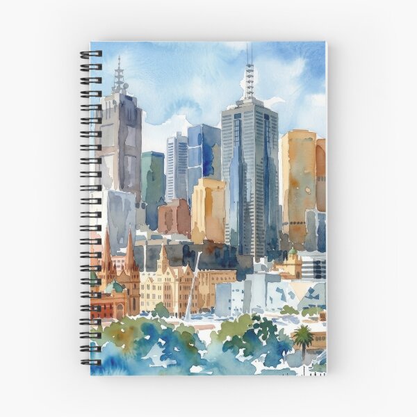 Item preview, Melbourne Australia Skyline Watercolor Painting designed and sold by caracatita75.