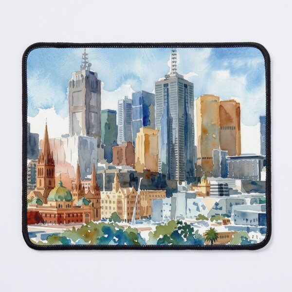 Item preview, Melbourne Australia Skyline Watercolor Painting designed and sold by caracatita75.