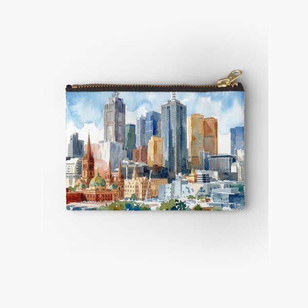 Item preview, Melbourne Australia Skyline Watercolor Painting designed and sold by caracatita75.
