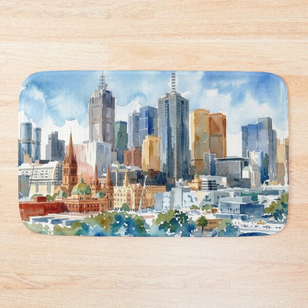 Item preview, Melbourne Australia Skyline Watercolor Painting designed and sold by caracatita75.