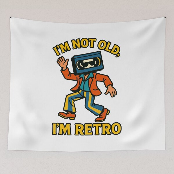 Item preview, I am not To old, I am retro - VHS Tape Head Retro Character Dancing Nostalgic designed and sold by Prints by Mat.