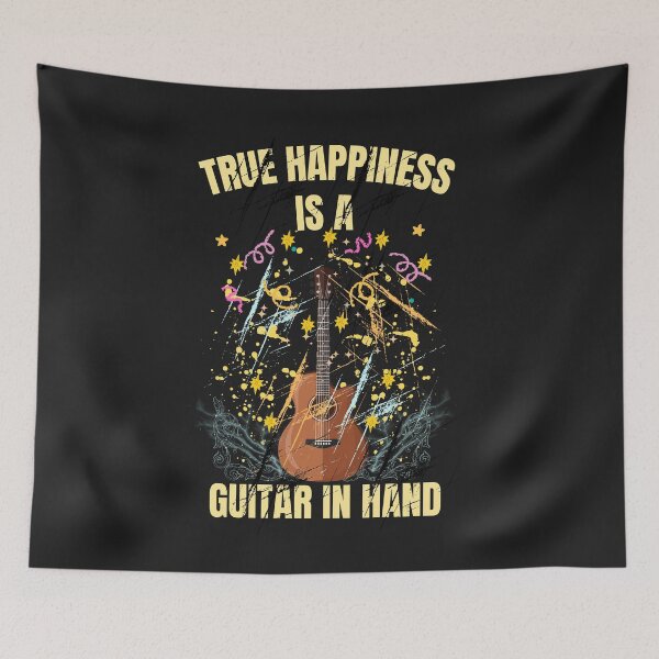 Artikelvorschau, Wahres Glück ist eine Gitarre in der Hand – Musikliebhaber, Vintage-Gitarrendesign entworfen und verkauft von Joyful-Pixel.