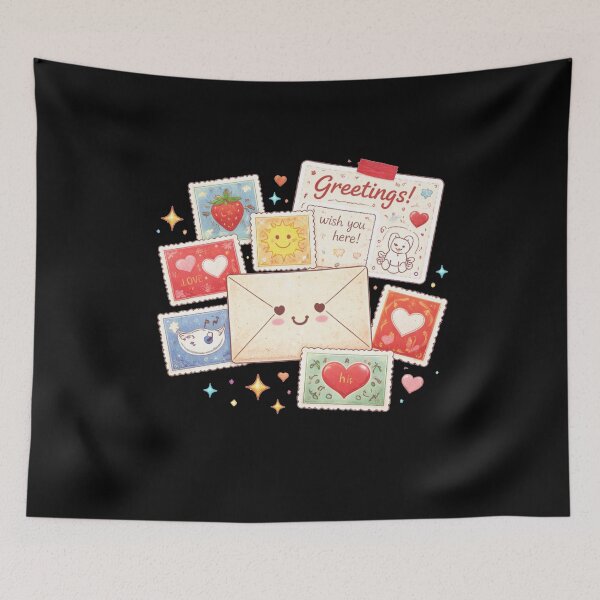 Item preview, Cheerful mail collage with love stamps designed and sold by graphicbidu.