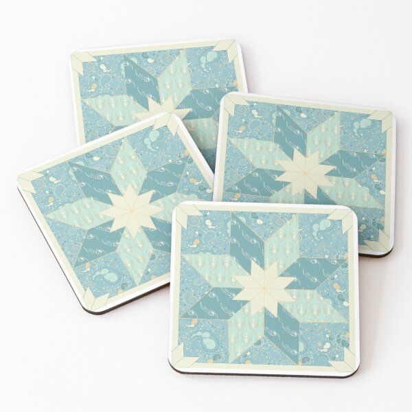 Item preview, Salt Water Shallows sea star patchwork in soft duck egg teal designed and sold by LisaLeQuelenec.