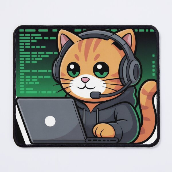 Item preview, Cute Hacker Cat - Kawaii Gamer Kitty designed and sold by ArtByLorrens.