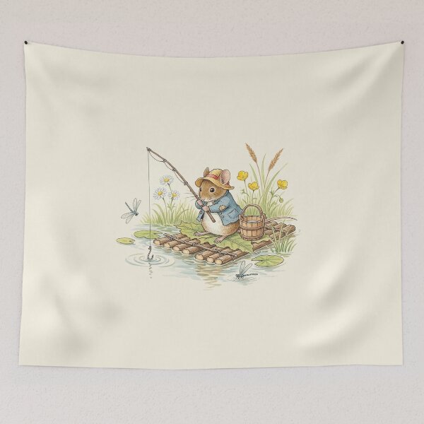 Item preview, Little Mouse Fishing on a Leaf Raft designed and sold by Pasteltone.