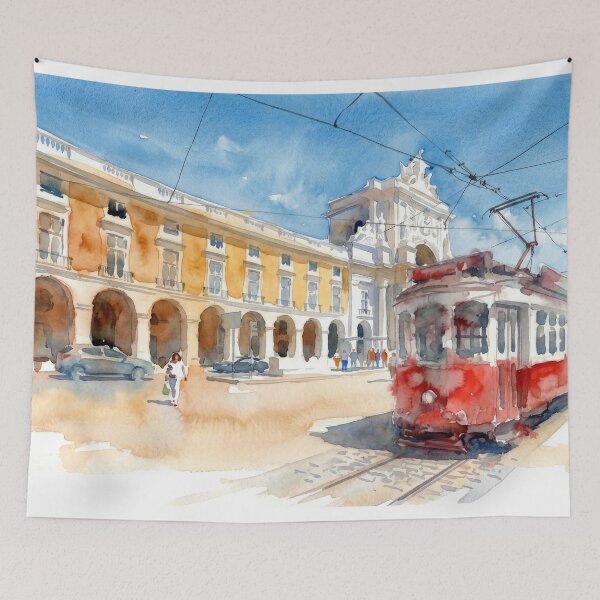Item preview, Lisbon Red Tram at Praca do Comercio designed and sold by caracatita75.